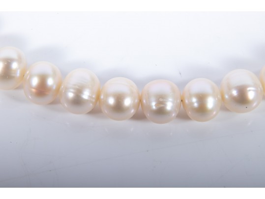 Large Warm-White Cultured Pearl Necklace With 14k Stud Earrings