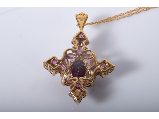 10k Yellow Gold And Amethyst Pendant Necklace