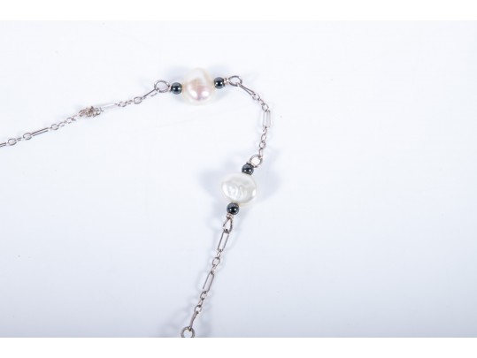 Sterling Silver Cultured Keshi Pearl Necklace And 14k Stud Earrings