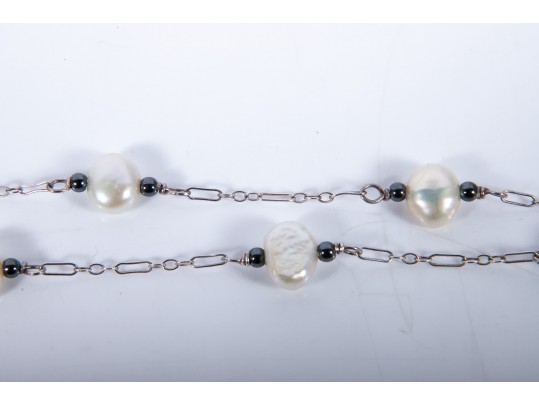 Sterling Silver Cultured Keshi Pearl Necklace And 14k Stud Earrings