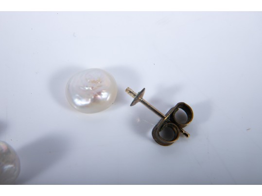 Sterling Silver Cultured Keshi Pearl Necklace And 14k Stud Earrings