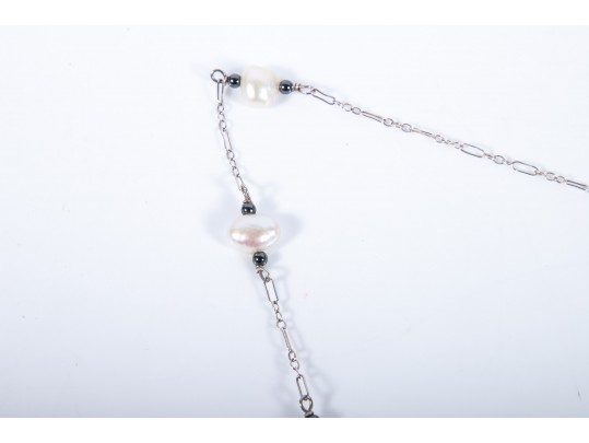 Sterling Silver Cultured Keshi Pearl Necklace And 14k Stud Earrings