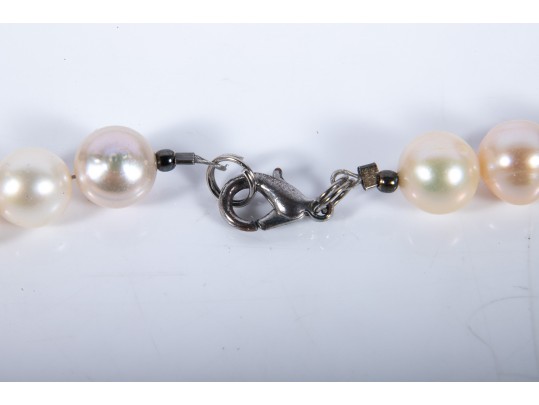 Large Warm-White Cultured Pearl Necklace With 14k Stud Earrings