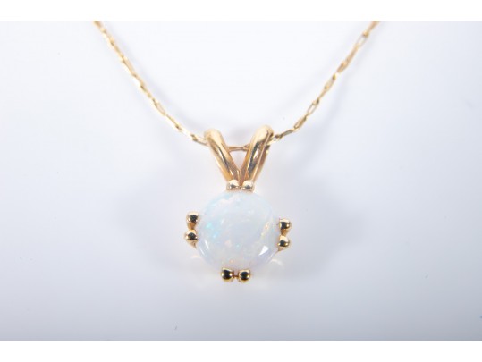 Dainty 14k Yellow Gold Opal Pendant Necklace