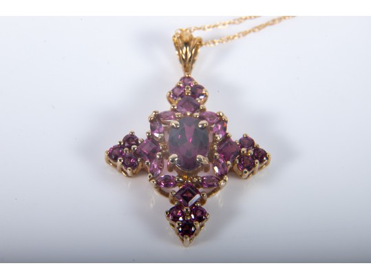 10k Yellow Gold And Amethyst Pendant Necklace