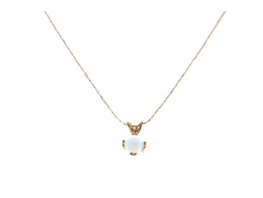 Dainty 14k Yellow Gold Opal Pendant Necklace