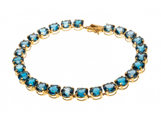 14k Yellow Gold Beautiful Oval London Blue Topaz Line Bracelet, App. 20.8 TCW