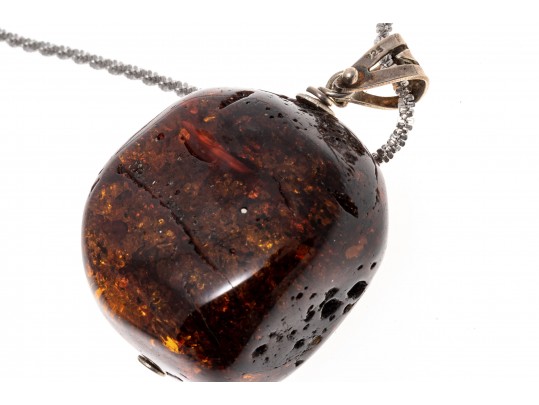 Bold Amber And Sterling Pendant Necklace