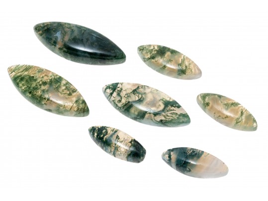 Loose Stones: Seven Marques Cabochon Moss Agates, 58.0 TCW
