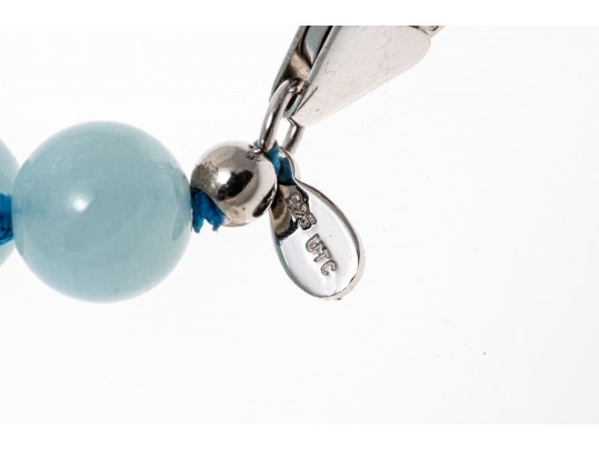 Sterling Silver Pretty 8.5 Mm Pale Blue Opaque Aquamarine Bead Necklace