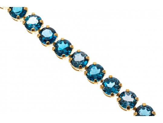 14k Yellow Gold Beautiful Oval London Blue Topaz Line Bracelet, App. 20.8 TCW