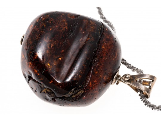 Bold Amber And Sterling Pendant Necklace