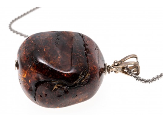 Bold Amber And Sterling Pendant Necklace