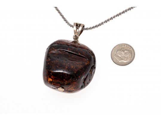 Bold Amber And Sterling Pendant Necklace