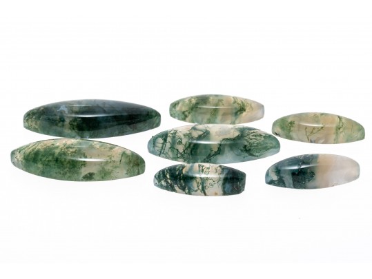Loose Stones: Seven Marques Cabochon Moss Agates, 58.0 TCW