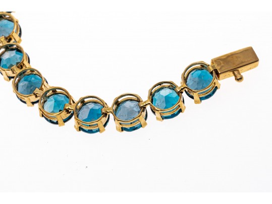 14k Yellow Gold Beautiful Oval London Blue Topaz Line Bracelet, App. 20.8 TCW