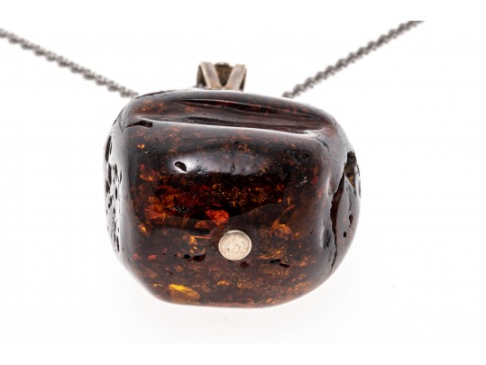 Bold Amber And Sterling Pendant Necklace