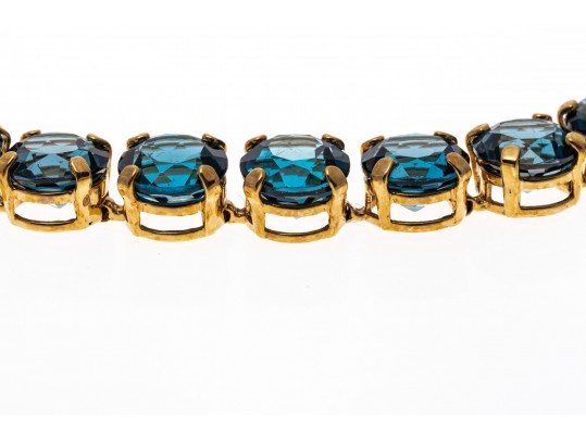 14k Yellow Gold Beautiful Oval London Blue Topaz Line Bracelet, App. 20.8 TCW