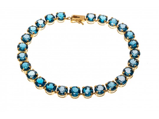 14k Yellow Gold Beautiful Oval London Blue Topaz Line Bracelet, App. 20.8 TCW