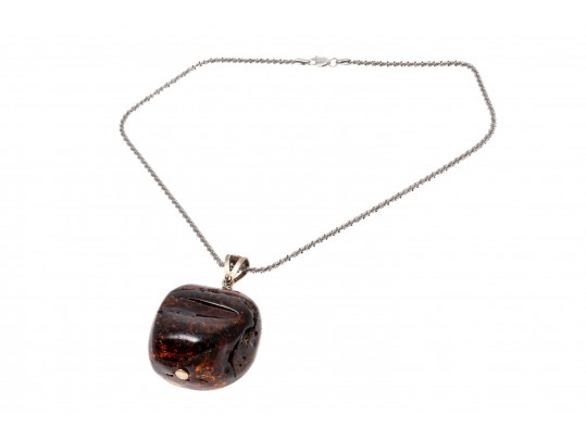 Bold Amber And Sterling Pendant Necklace