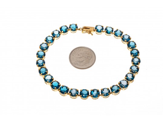 14k Yellow Gold Beautiful Oval London Blue Topaz Line Bracelet, App. 20.8 TCW