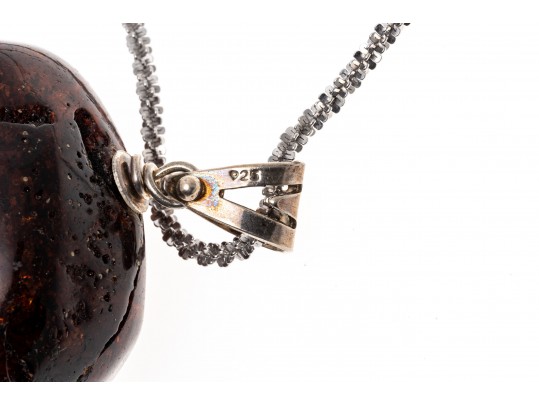 Bold Amber And Sterling Pendant Necklace