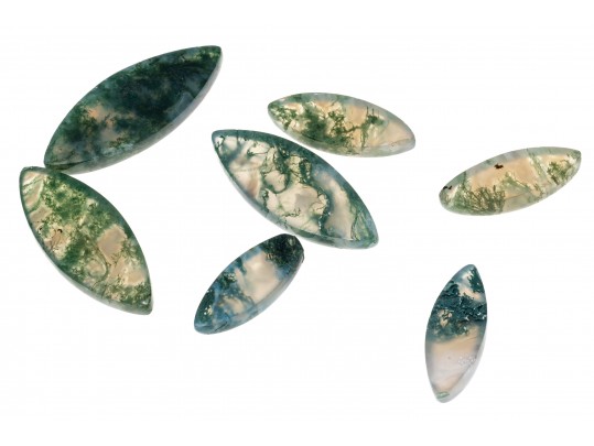 Loose Stones: Seven Marques Cabochon Moss Agates, 58.0 TCW