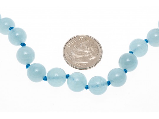 Sterling Silver Pretty 8.5 Mm Pale Blue Opaque Aquamarine Bead Necklace