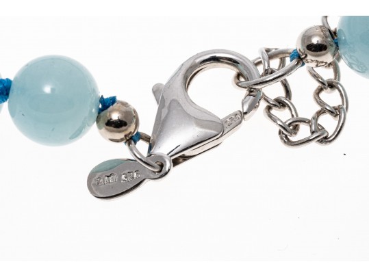 Sterling Silver Pretty 8.5 Mm Pale Blue Opaque Aquamarine Bead Necklace