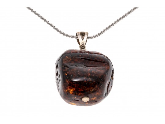 Bold Amber And Sterling Pendant Necklace