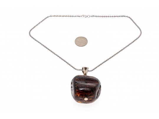 Bold Amber And Sterling Pendant Necklace