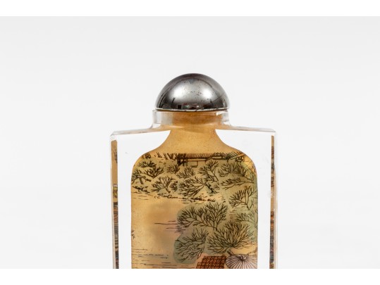 Set Of Four Scenic Reverse Painted Glass Bottles, Boxed, By Riverscene
