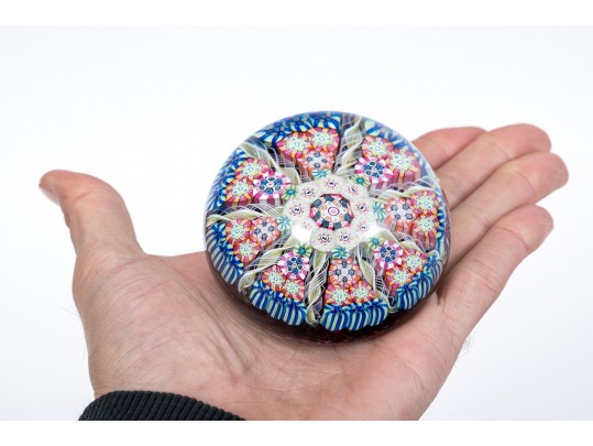 Group Of Three Paperweights And Five Marbles