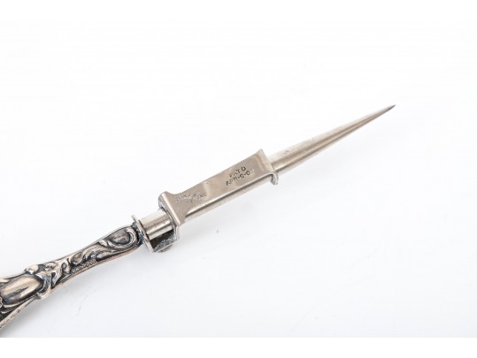 Antique Sterling Handle Victorian Repousse Sewing Awl