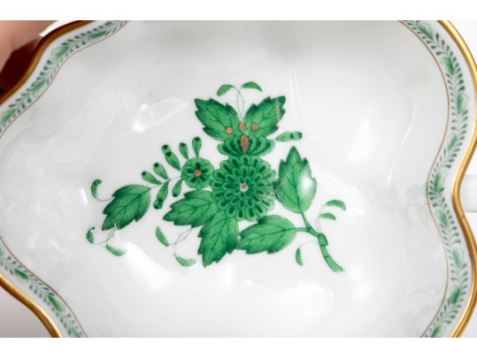 Herend Hungary Chinese Bouquet Green Handled Dish