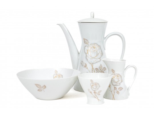 Rosenthal Germany Raymond Loewy Classic Rose Three Piece Coffee Set And Bowl