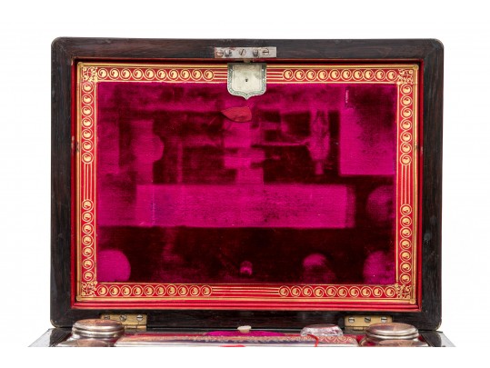 Antique Travel Toiletries Box, With Glass And Silver Plate Tops, Jewelry Box Drawer Bottom