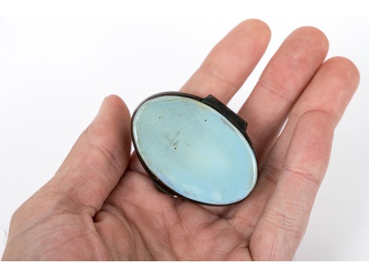 Antique Blue Purple Enamel Battersea Box With A Mother And Child Scene