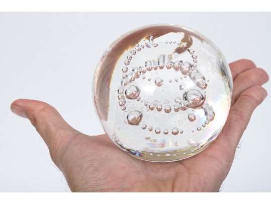 Group Of Three Paperweights And Five Marbles