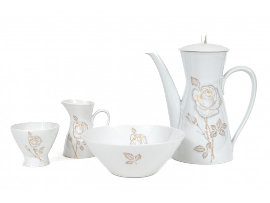 Rosenthal Germany Raymond Loewy Classic Rose Three Piece Coffee Set And Bowl