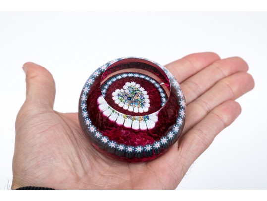Group Of Three Paperweights And Five Marbles