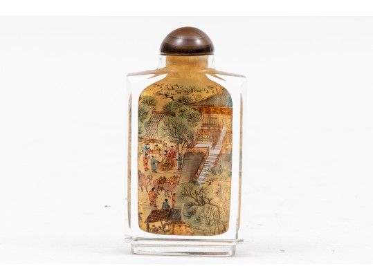 Set Of Four Scenic Reverse Painted Glass Bottles, Boxed, By Riverscene