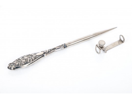 Antique Sterling Handle Victorian Repousse Sewing Awl