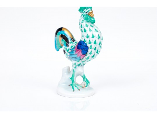 Herend Handsome Diminutive Standing Green Fishnet Rooster