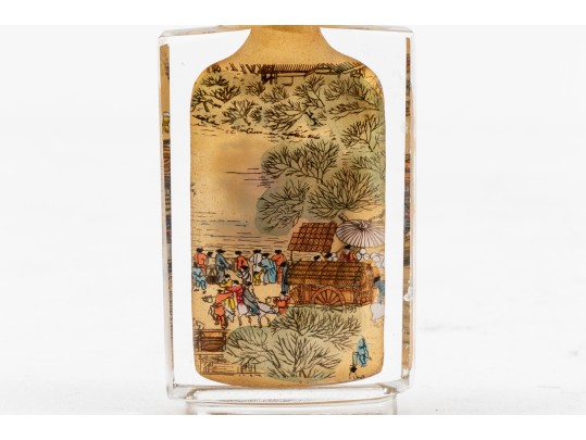 Set Of Four Scenic Reverse Painted Glass Bottles, Boxed, By Riverscene