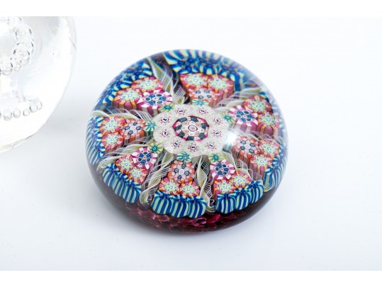 Group Of Three Paperweights And Five Marbles