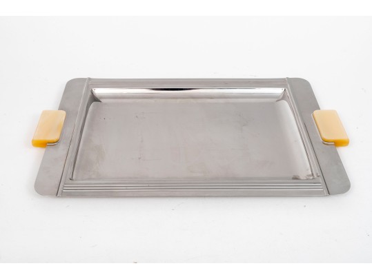 Two Jean Couzon Art Deco Style 18/10 Stainless Steel Serving Trays, Made In France