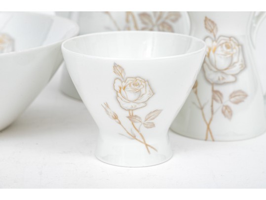 Rosenthal Germany Raymond Loewy Classic Rose Three Piece Coffee Set And Bowl
