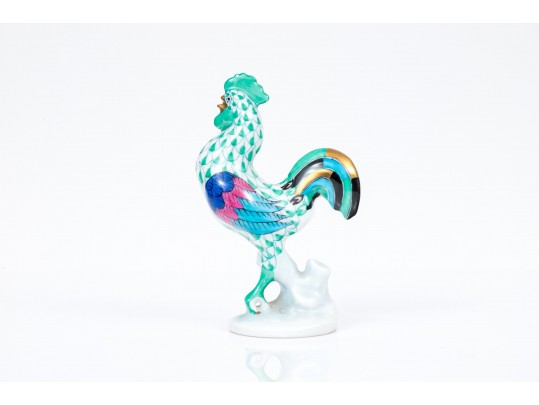 Herend Handsome Diminutive Standing Green Fishnet Rooster