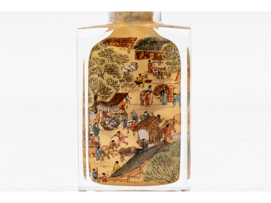 Set Of Four Scenic Reverse Painted Glass Bottles, Boxed, By Riverscene